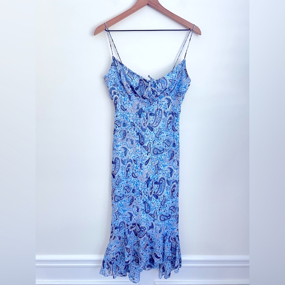 Rampage blue midi slip dress vintage paisley print fairy y2k ruffle coquette 9